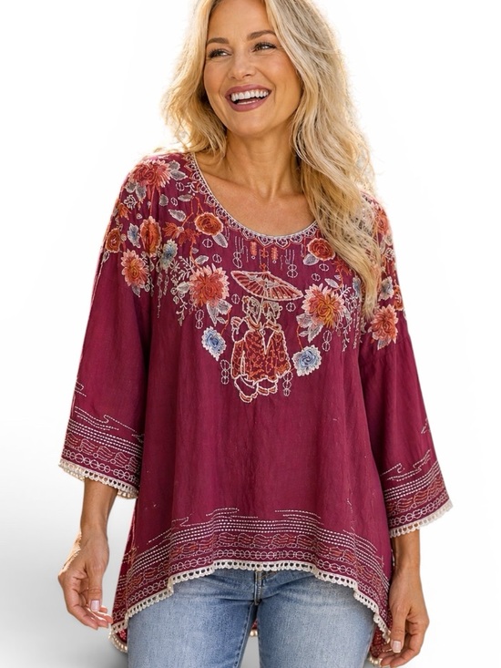 Johnny Was Tops - Johnny Was Hamayu Embroidered Blouse NWT